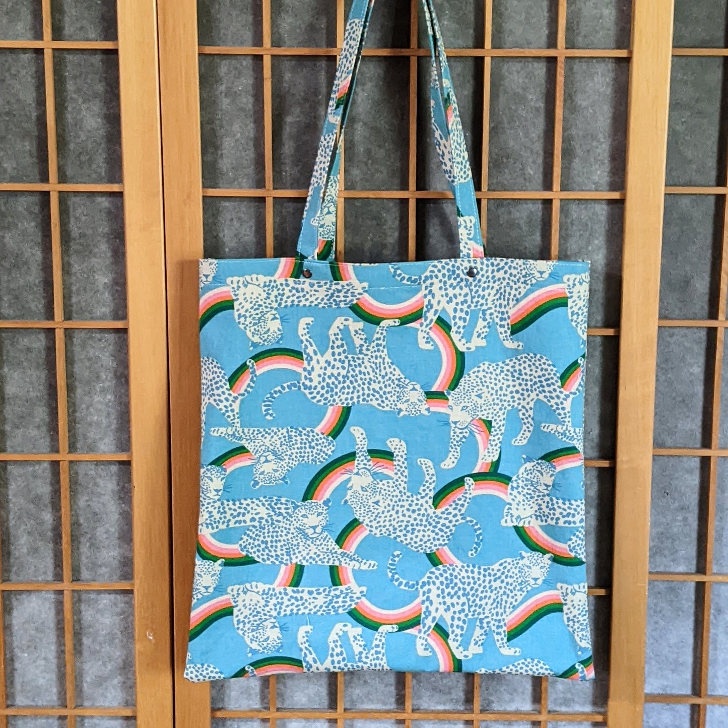Library Tote: Teal Leopard