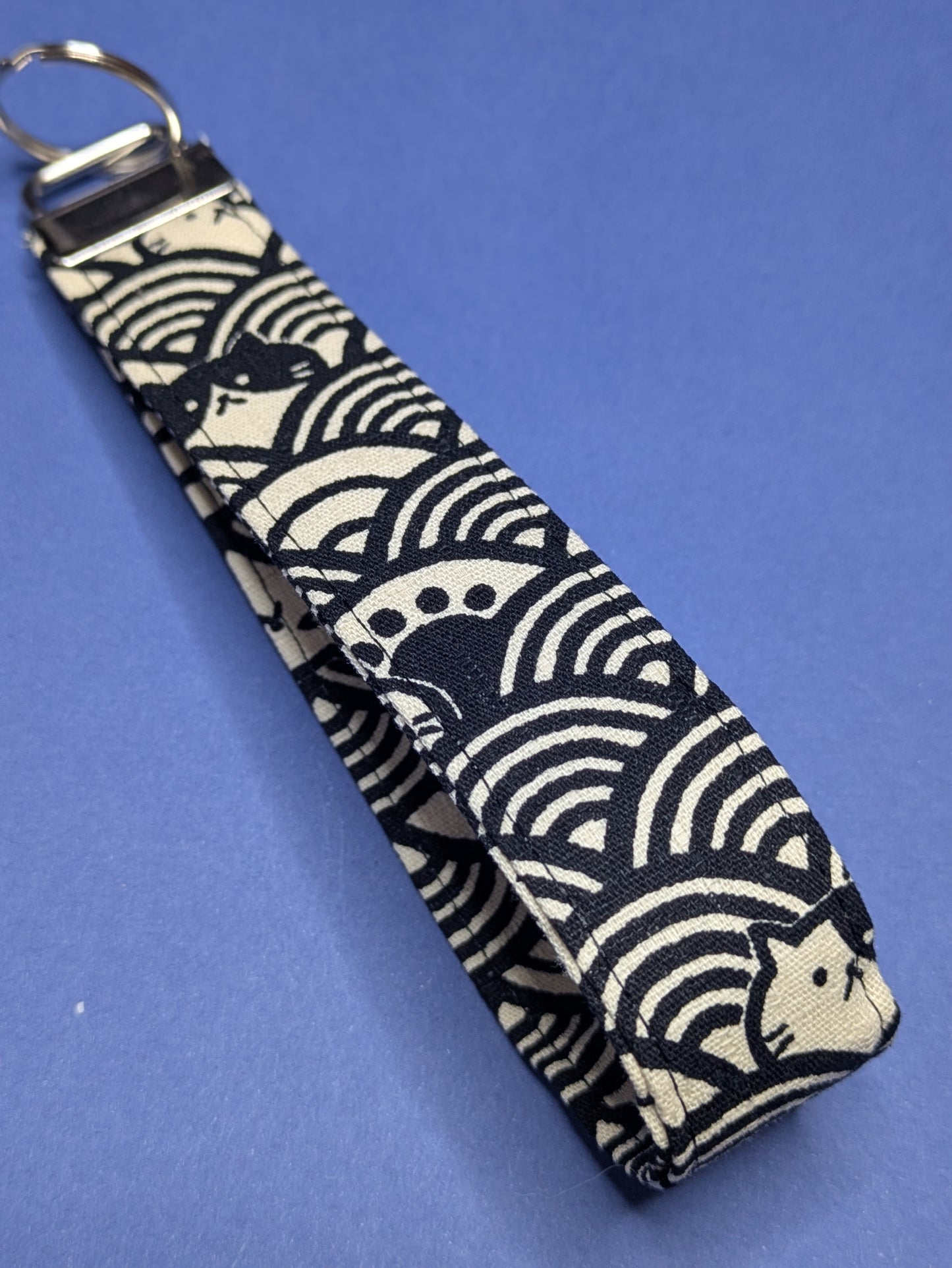 Fabric Key Fob: cat waves