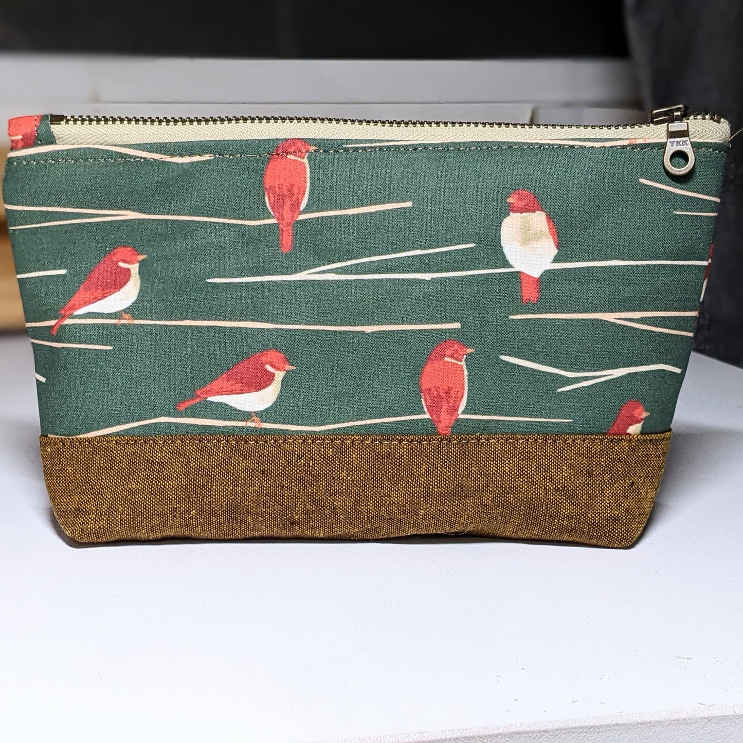 Perched Red Birds Medium Makeup Bag