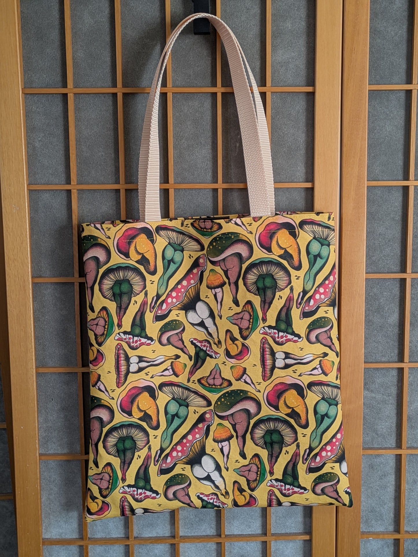 Library Tote: sexy shrooms (yellow)