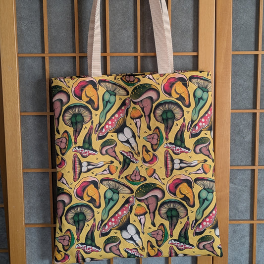 Library Tote: sexy shrooms (yellow)