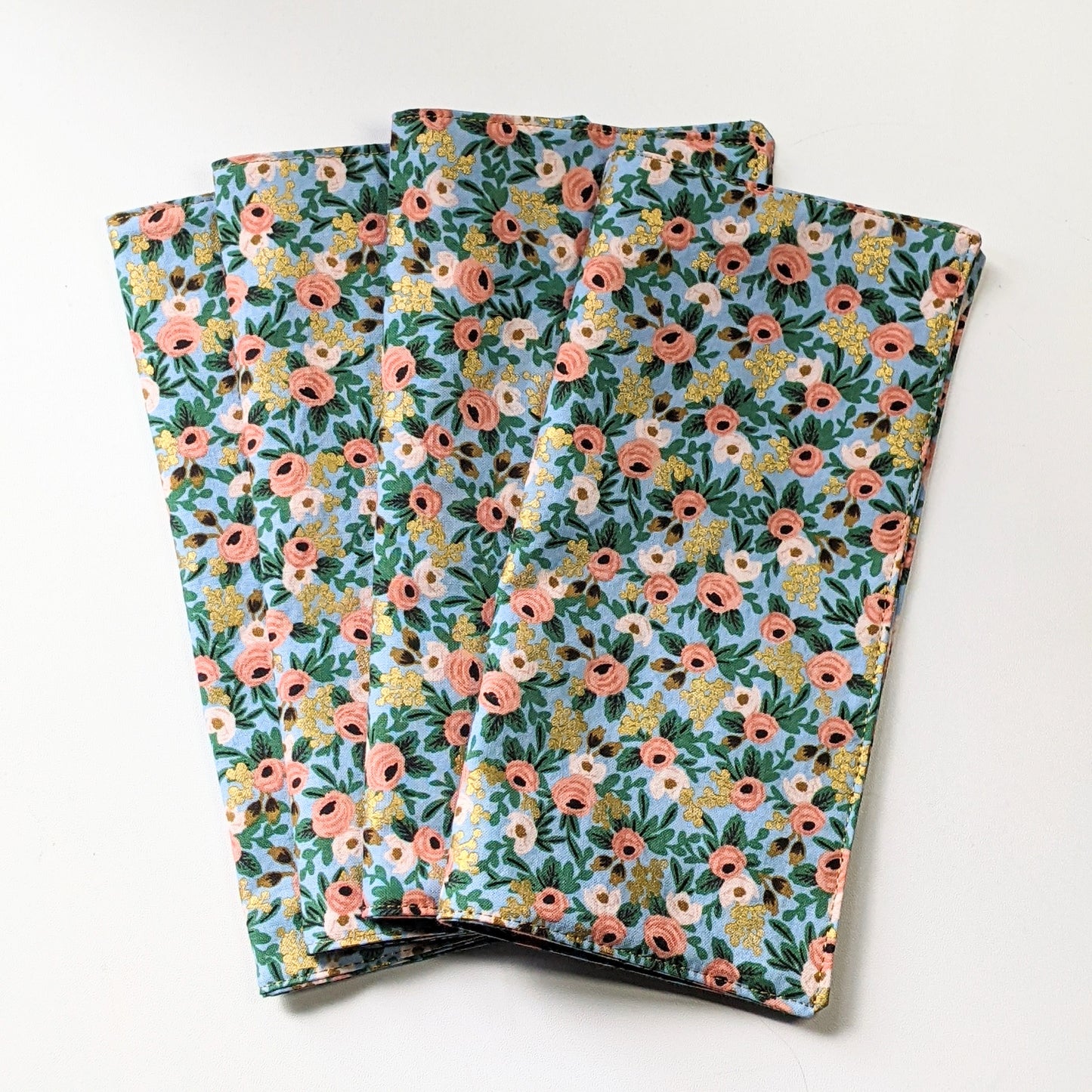 Cloth napkins: coral and blue floral