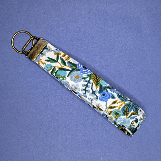 Fabric Key Fob: garden party in blue