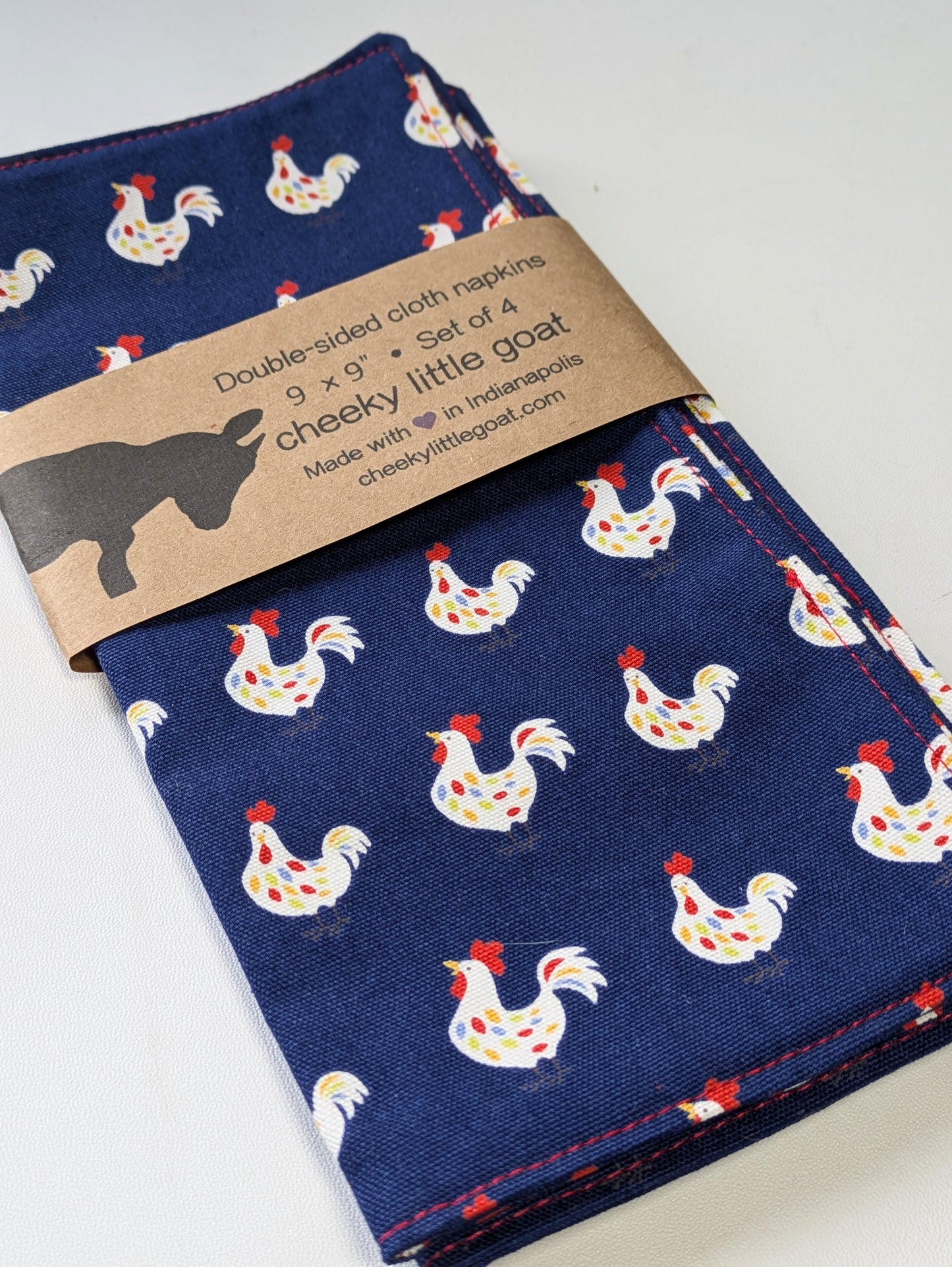 Cloth napkins: chickens (navy)