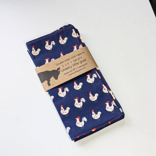 Cloth napkins: chickens (navy)