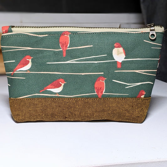 Perched Red Birds Medium Makeup Bag